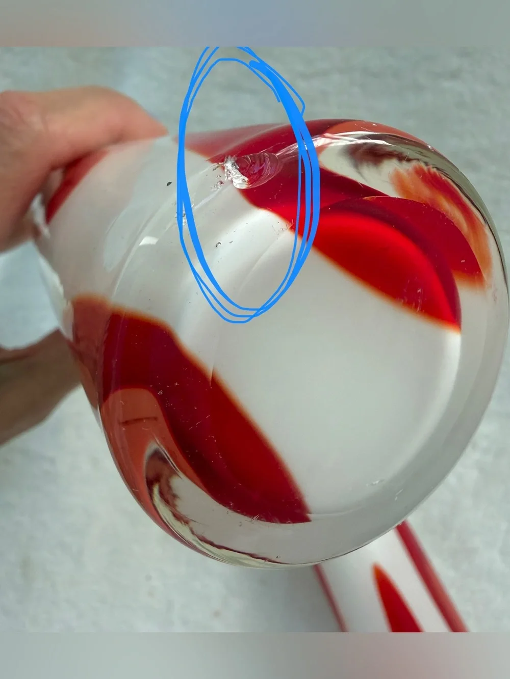 2 Vintage Murano Hand-Blown Art Glass Vases White Base Red Pulled Cane Dots